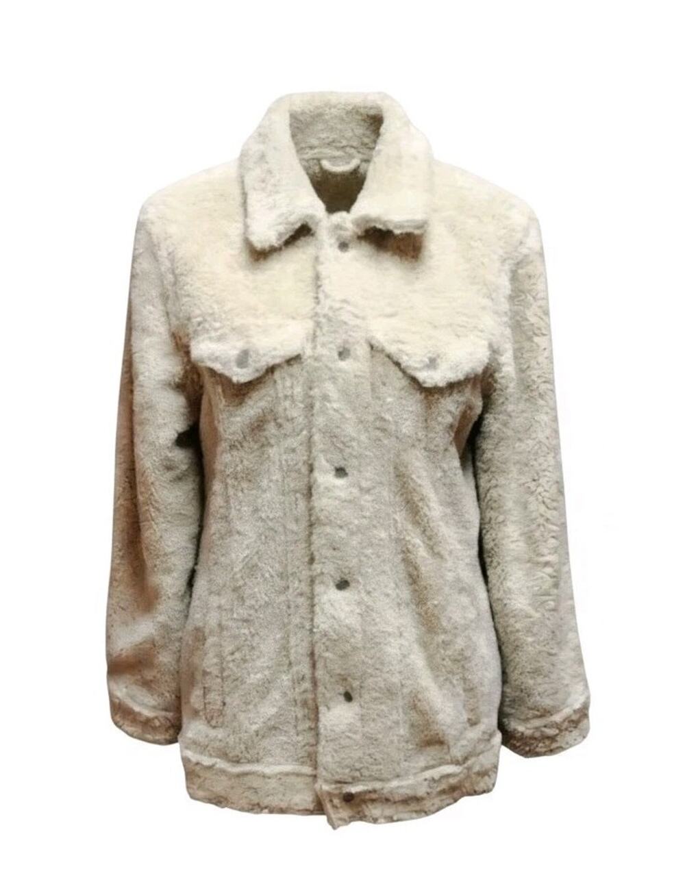 VIntage Lucky Brand Boyfriend Teddy Trucker Jacket Cream Sherpa Size Medium M